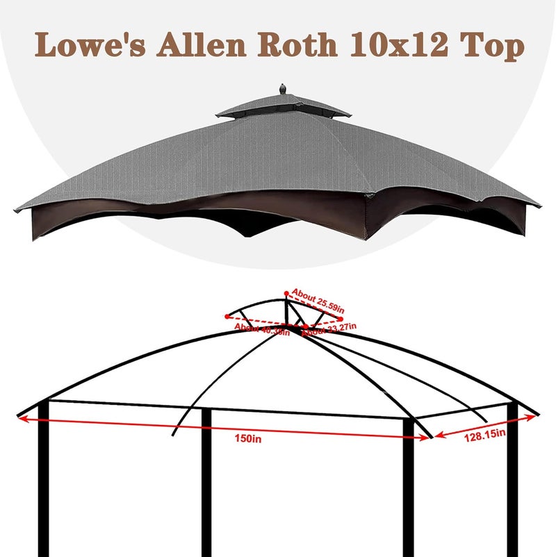 SCOCANOPY Replacement Top for The Lowe's Gazebo Model #GF-12S004B-1 / GF-12S004BTO (Grey Ripstop) - Image 3